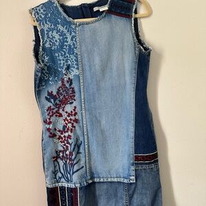 Desigual Denim Dress with Red and Blue Accents